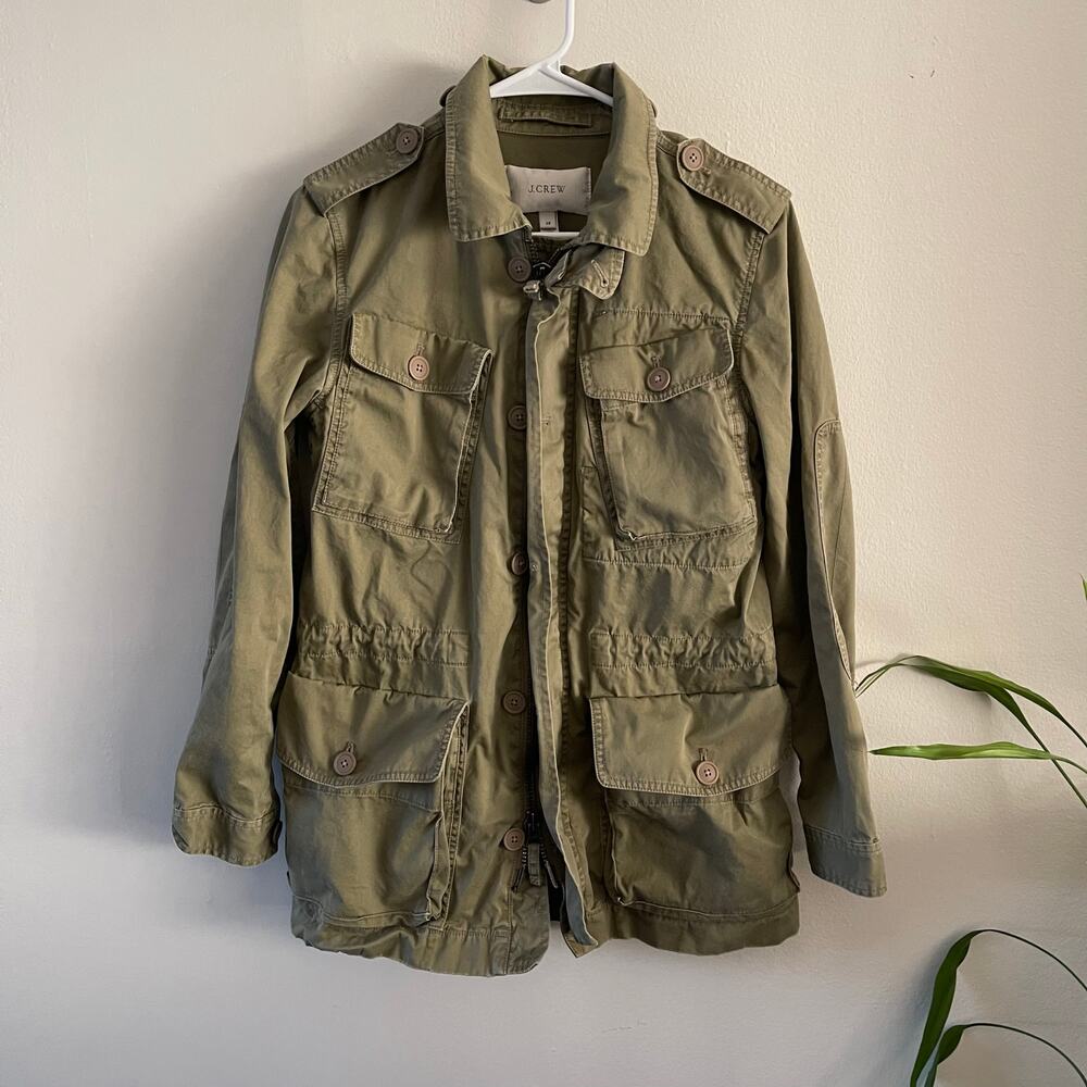 J. Crew Women's XS Boyfriend Fatigue Military Parka Green Cotton Jacket 19985